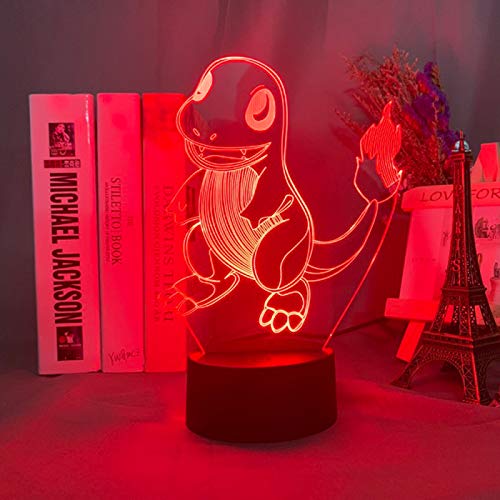 KangYD Luz nocturna 3D Pokemon Go Charmander, lámpara de ilusión óptica LED, G - Control de Telefonía Móvil, Lámpara de dormitorio, Regalo de fiesta