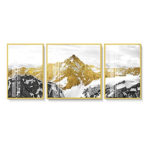KK Timo Snow Mountain - Juego de 3 pinturas de porcelana con marco dorado