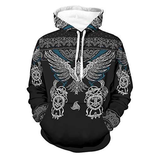 Knowikonwn Sudaderas unisex con diseño de águila vikinga, personalizables, con cordón para otoño, color negro, 3XL