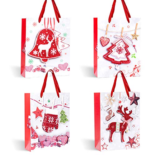 KOOPAN 8 PCS 4 Design, paper gift bags for Chrismas