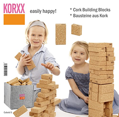 Korxx Bloque de construcción de Corcho Cuboid S en Caja de Fieltro, 50 Unidades, 3200 g, Multicolor (Korxx4260385790057)