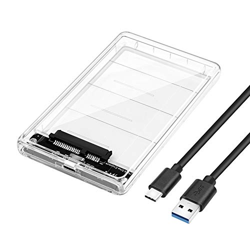 KUYiA 2.5' Disco Duro Caja Portátil Hardisk Caso USB C USB 3.1 (10Gbps) Transparente Caja de Almacenamiento Caja de Disco Duro Externo CaddyFor 7mm 9mm SATA HDD SSD Driver (Tipo C)