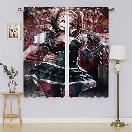 lacencn Arkham Knnight Harley Quinn Cortinas con ojales, 100% oscurecimiento para sala de estar, dormitorio, 72 x 63 cm