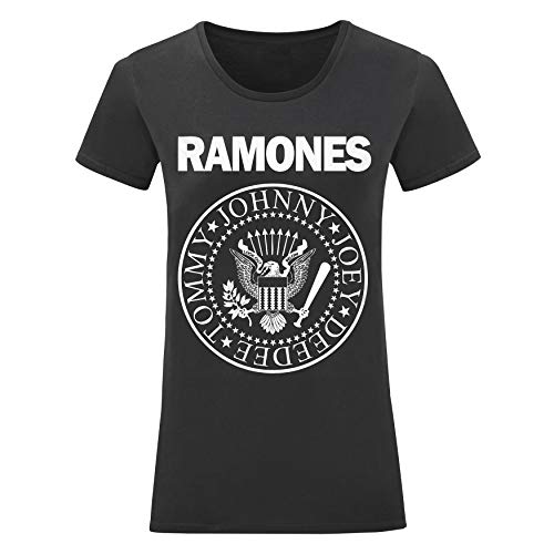 LaMAGLIERIA Camiseta Mujer Ramones - Camiseta 100% Algodon, L,Negro