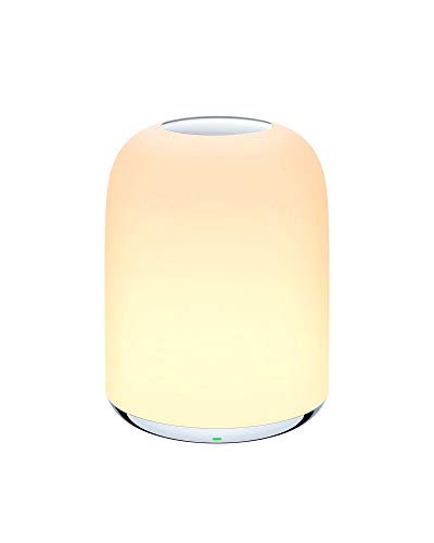 Lámpara de Mesa de Noche AUKEY, Luz Nocturna con Batería Recargable para Dormitorios, Luz Regulable 3000K – 6500K Blanca Cálida y RGB que Cambia de Color (Blanco)