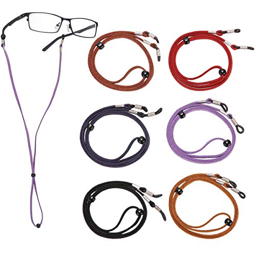 LAOYE 6 Paquetes Correa de Soporte de Gafas Ajustable, 70 mm Lentes de Cuero premium Cuerda de Sujeción de Cuerda Unisex Retenedor de Gafas para Todo Tipo de Gafas