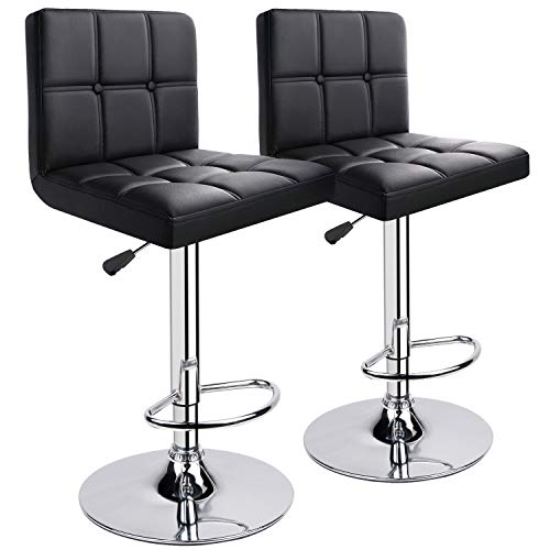 Leader Accessories 2xTaburetes de Bar Taburetes Cocina Alto con Respaldo Silla Tapizados en Cuero de Imitación Reposapiés en Acabado Cromado Altura Ajustable (Respaldo de 6 Cuadros,Negro Leader Accessories 2xTaburetes de Bar Taburetes Cocina Alto con Respaldo Silla Tapizados en Cuero de Imitación Reposapiés en Acabado Cromado Altura Ajustable (Respaldo de 6 Cuadros,Negro