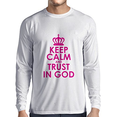 lepni.me Camiseta de Manga Larga para Hombre ¡Confianza en Dios! Jesucristo te ama - Pascua - Resurrección - Natividad, Ropa Cristiana (XX-Large Blanco Magenta)