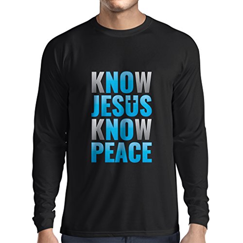 lepni.me Camiseta de Manga Larga para Hombre ¡Conoce a Jesús, Conoce la Paz! ¡Jesús los Salva a Todos! Pascua de Resurrección (Medium Negro Multicolor)