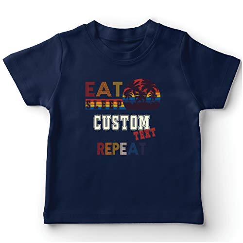 lepni.me Camiseta para Niños Repetición Comer Dormir Medida Diseño único Regalo Epoca (7-8 Years Azul Oscuro Multicolor)