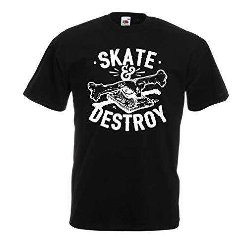 lepni.me Camisetas Hombre ¡Patina y destruye! Regalo para Patinadores, Amantes del Skate (Medium Negro Multicolor)
