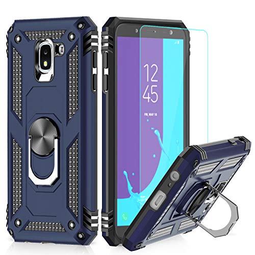 LeYi Funda Samsung Galaxy J6 2018 Armor Carcasa con 360 Anillo iman Soporte Hard PC y Silicona TPU Bumper antigolpes Fundas Carcasas Case para Movi Samsung J6 con HD Protector de Pantalla,Azul