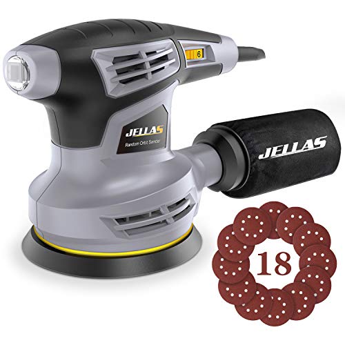 Lijadora Orbital, Jellas Lijadora Eléctrica 280W con 6 Velocidad Variable 13000rpm, 12 Lijas de 125mm (80, 240 Granos), Placa Base de Lijado Giratoria de 360° de 3m de Cable Lijadora Orbital, Jellas Lijadora Eléctrica 280W con 6 Velocidad Variable 13000rpm, 12 Lijas de 125mm (80, 240 Granos), Placa Base de Lijado Giratoria de 360° de 3m de Cable
