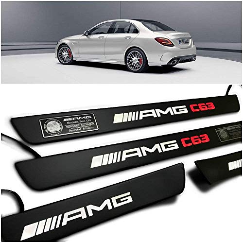 Listones de entrada para Mercedes-Benz AMG C63 Style W205 W204 W213 Clase C con iluminación LED, revestimiento interior, 4 unidades, acero inoxidable, negro, blanco mate, señal roja