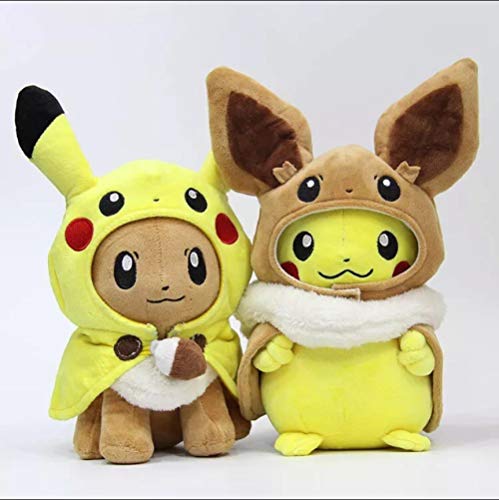LMSX Pokemon Pikachu Cosplay Eevee Gengar Muñecos De Peluche Eevee con Capa Cos Pikachu Toy 28Cm, Niños 2 Piezas LMSX Pokemon Pikachu Cosplay Eevee Gengar Muñecos De Peluche Eevee con Capa Cos Pikachu Toy 28Cm, Niños 2 Piezas