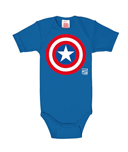 Logoshirt Marvel Comics - Capitán América Logo Body para bebé - Pelele para bebé - Azul - Diseño Original con Licencia, Talla 50/56, 0-2 Meses