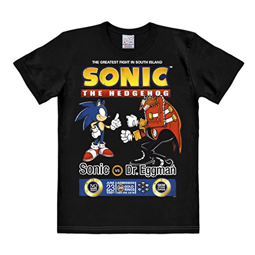 Logoshirt Nerd - Sonic The Hedgehog - Sonic vs. Dr. Eggman - Camiseta Hombre - Negro - Diseño Original con Licencia, Talla M