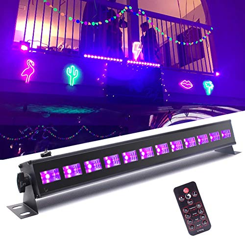 Luces Negras UV, UKing 12 LED UV Bar Luz Negra de Etapa 7 Modos Sonido Activado con IR Remoto Control para Fiestas Boda Disco DJ Bar Partido …
