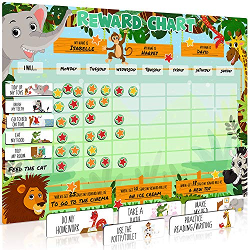 Luigi Safari Safari Animal Magnetic Star/Reward Chart para niños:Fomenta el buen comportamiento y personalizable con elección de imanes y función de borrado en seco