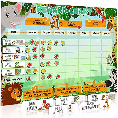 Luigi Safari Safari Animal Magnetic Star/Reward Chart para niños:Fomenta el buen comportamiento y personalizable con elección de imanes y función de borrado en seco Luigi Safari Safari Animal Magnetic Star/Reward Chart para niños:Fomenta el buen comportamiento y personalizable con elección de imanes y función de borrado en seco