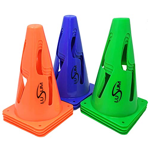 Lusum Conos de seguridad para entrenamiento de fútbol de 22 cm, paquete de 12 unidades, conos de tráfico flexibles