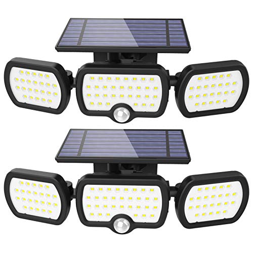 Luz solar exterior de 3 cabezas,JESLED 3 modos de iluminación Luz solar de seguridad (2 Packs),Con iluminación gran angular de 360°,Clasificación de impermeabilidad IP65,Apto para garaje, jardín