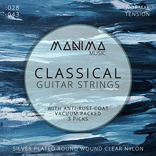 Manima Guitarra Cuerdas para guitarra clásica (Incluye 3 púas - PREMIUM Cuerdas de nailon para guitarra de concierto y guitarra acústica Manima Guitarra Cuerdas para guitarra clásica (Incluye 3 púas - PREMIUM Cuerdas de nailon para guitarra de concierto y guitarra acústica