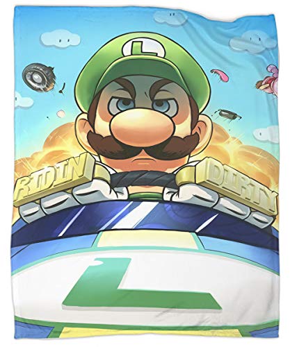 Manta de viaje Super Mario World Luigi Artwork de lujo, ligera, cálida, lavable, manta de 101,6 x 127 cm