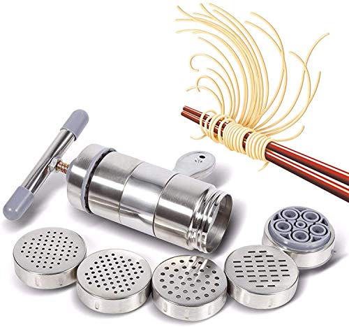 Máquina de Pasta Manual, Acero Inoxidable Prensa de Pasta Manual Máquina de Pasta Herramienta para Tallarines de Espagueti con 5 Módulos y 1 máquina de Pasta Máquina de Pasta Manual, Acero Inoxidable Prensa de Pasta Manual Máquina de Pasta Herramienta para Tallarines de Espagueti con 5 Módulos y 1 máquina de Pasta