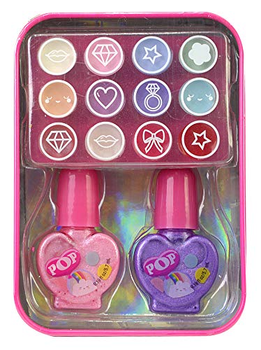 Markwins POP GIRL Color Tin Rainbow X12 - Mini Lata Arcoiris de Maquillaje - Set de Maquillaje para Niñas Completo - Juguetes Niñas - Selección de Productos Seguros en una Lata Moderna y Fashion