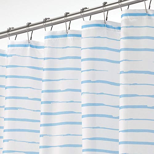 mDesign Cortina de ducha de lujo – Cortina de baño impermeable con moderno diseño de rayas – Accesorio para ducha de cuidado fácil – blanco y azul claro mDesign Cortina de ducha de lujo – Cortina de baño impermeable con moderno diseño de rayas – Accesorio para ducha de cuidado fácil – blanco y azul claro