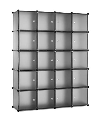 Meerveil Armario, Armario Portatil Armario Modular Tablero de Resina 20 Cubos con Puerta Almacenamiento para Ropa Libro Jugete 184 cm X 37 cm X 147 cm Gris Claro