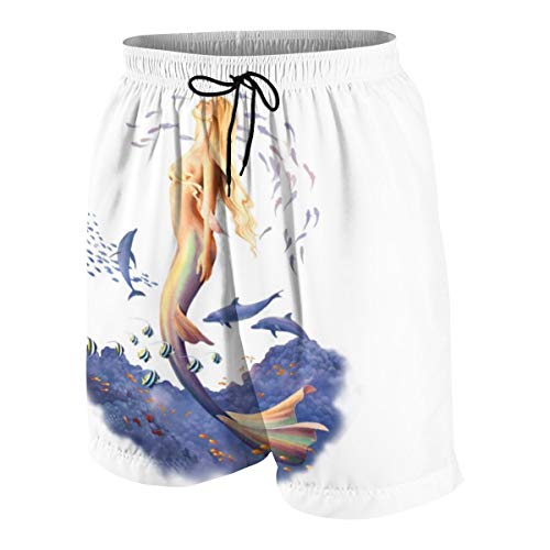 Meiya-Design - Bañador para hombre, diseño de sirena, con delfines y peces, incluye bolsillo Multicolor multicolor M