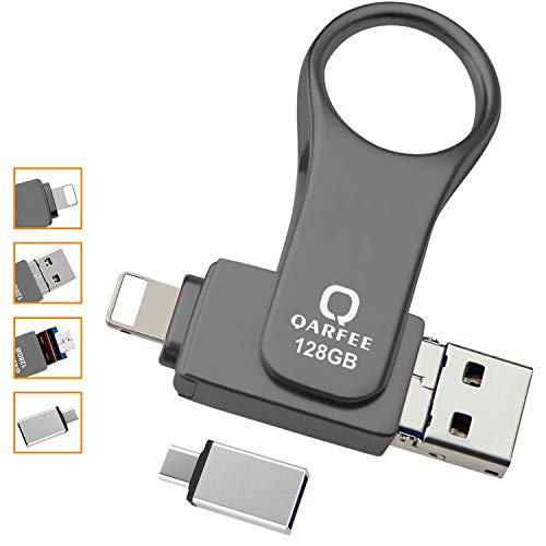 Memoria USB Universal de 128 GB, Pen Drive Tipo C Micro USB Unidad de Almacenamiento Externo U Disk para iPhone/iPad/iPod/Mac/iOS/Android teléfono móvil y Ordenador,Gris