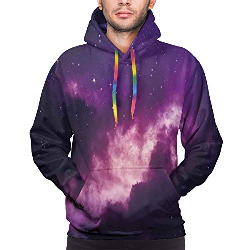 Men's Hoodies 3D Print Pullover Sweatershirt,Stars In Dark Night Sky Comet Constellation Deep Light Years Themed Artsy Image,3XL
