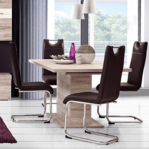 Mesa de Comedor Extensible Trama de 160x90 extiende a 200x90 cm. Pie Central, Color Roble.