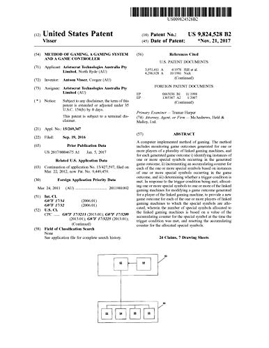 Method of gaming, a gaming system and a game controller: United States Patent 9824528 (English Edition)