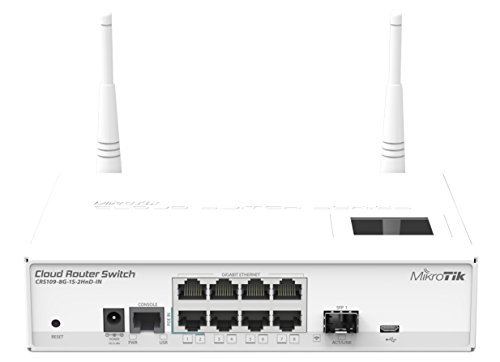 Mikrotik CRS109-8G-1S-2HnD-IN - Switch de red (L3, Gigabit Ethernet (10/100/1000), RJ-45, IEEE 802.3af,IEEE 802.11b,IEEE 802.11g,IEEE 802.11n, Qualcomm Atheros AR9344), Blanco