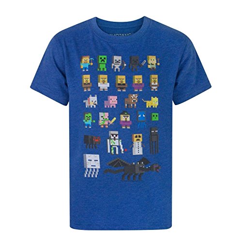 Minecraft - Camiseta de manga corta oficial modelo Sprites para niños (Años (5/6)/Azul)