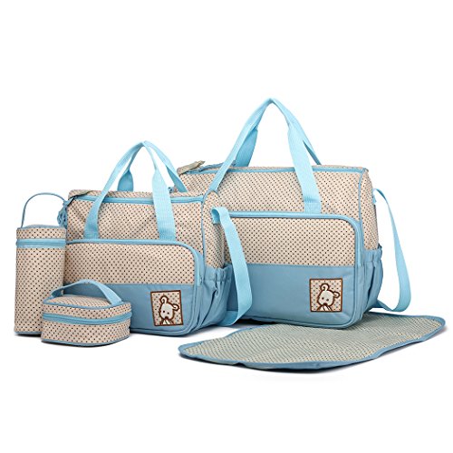 Miss Lulu Totes Bolsa de poliéster para cambiar pañales, multifunción, para hospitales, maternidad, 5 unidades azul Set azul. Talla:M