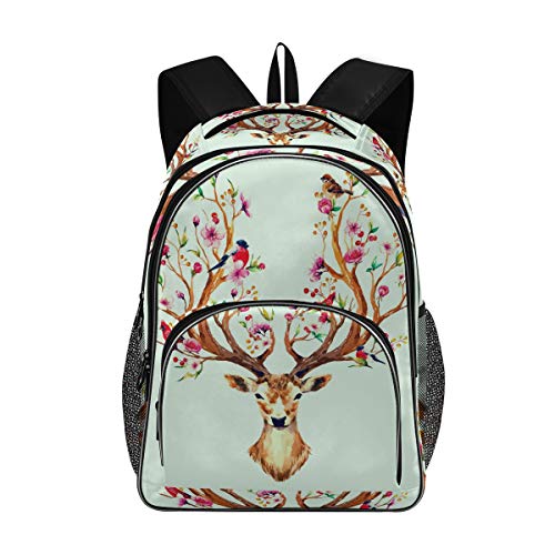 Mnsruu - Bolsas escolares para adolescentes y niñas, estudiantes universitarios, cuernos de ciervo, flor de cerezo y pájaro, color rojo, mochila Shoudler, bolsa de viaje con puerto de carga USB Mnsruu - Bolsas escolares para adolescentes y niñas, estudiantes universitarios, cuernos de ciervo, flor de cerezo y pájaro, color rojo, mochila Shoudler, bolsa de viaje con puerto de carga USB