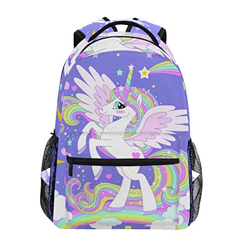 Mochila escolar Ahomy para adolescentes y niñas, con diseño de unicornio en un corazón arco iris, mochila de viaje, mochila de senderismo para mujeres y hombres