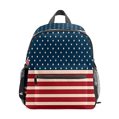 Mochila infantil para niños de 1 a 6 años de edad, mochila perfecta para niños y niñas con texto en inglés "I Love the USA Vintage Style American Flag