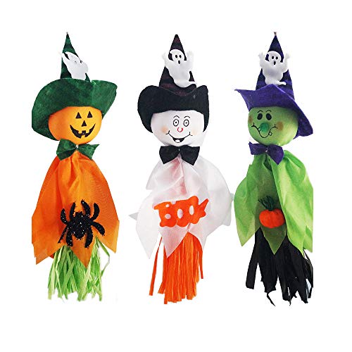 moinkerin 3 Piezas Fantasma para Colgar Halloween Decoración Atrezzo, Colgante de Calabaza de Halloween Fantasmas para Interior Al Aire Libre Jardín de Infancia Patio Césped Partido