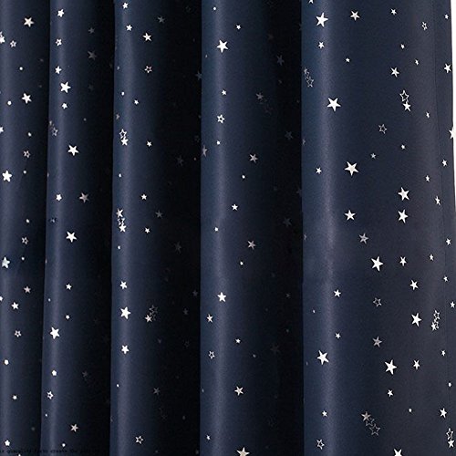 MOOUK 1 cortina opaca con diseño de estrellas y cielo nocturno para dormitorio, sala de estar, estudio, habitación de los niños (100 x 130 cm), color azul marino