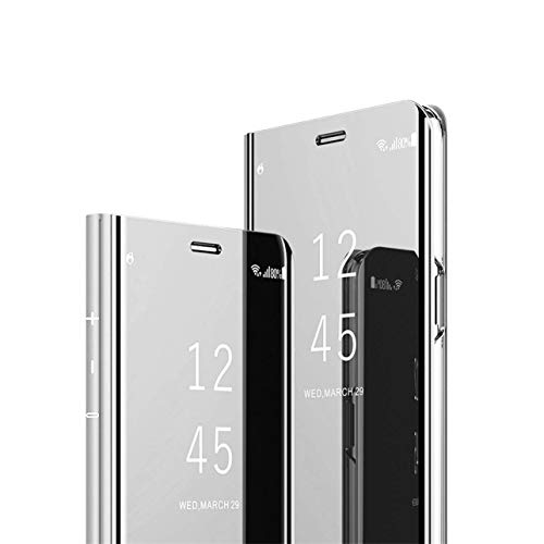 MRSTER Funda Compatible con Huawei P40 Pro Carcasa Espejo Mirror Flip Caso Clear View Standing Cover Mirror PC + PU Cover Protectora Cubierta para Huawei P40 Pro. Flip Mirror: Silver