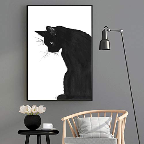 N/Ａ Pintura de Lienzo Impresión Cuadro Cuadros de Animales de Alpaca de Gato Lienzo Pintura Arte de Pared para Sala de Estar Dormitorio Carteles Decorativos en Blanco y Negro