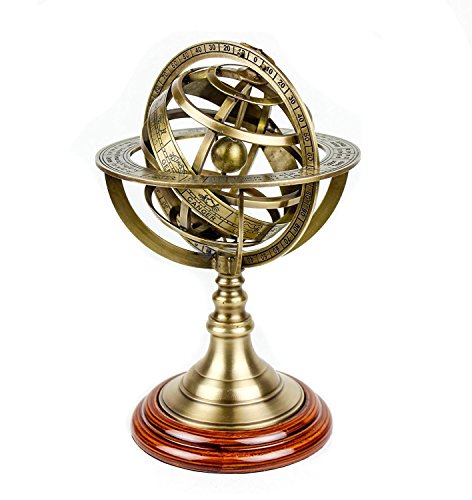 Nagina International Antique Vintage Zodiac Armillary Brass Sphere Globe Wooden Display | Pirate'S Antique Ship Decor