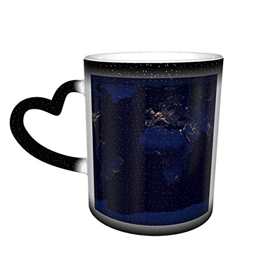 Negro Nasa mapa de la tierra cielo nocturno ciudades metrópolis taza que cambia de color en el cielo taza de cerámica taza de café rega