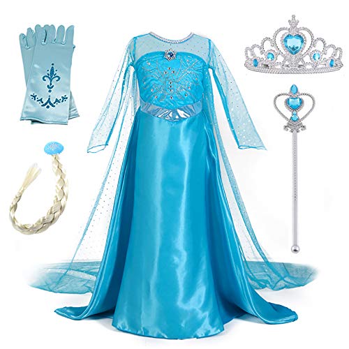New front Traje congelado elegante reina festiva del nuevo vestido de la princesa Elsa delantero Niñas 150 Blue